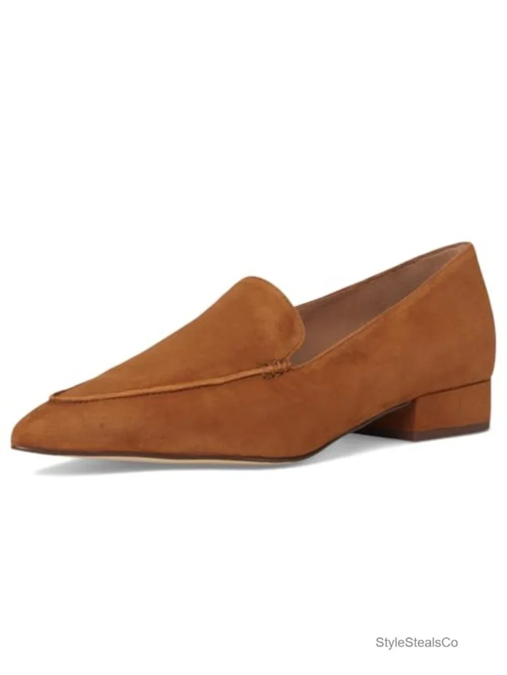 Pointed Toe Venetian Loafer with Box Stitch Detail, Flat Heel, Pull-On Style